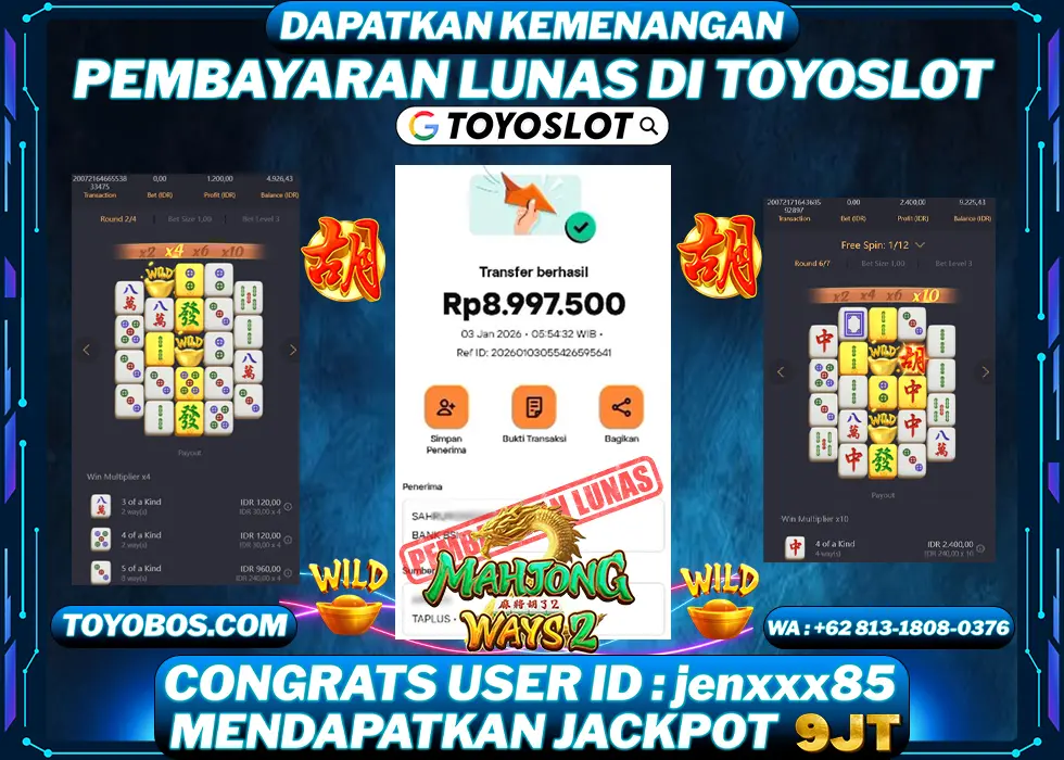 TOYOSLOT - BUKTI KEMENANGAN Mahjong Ways 2 Rp9,000,000,- LUNAS